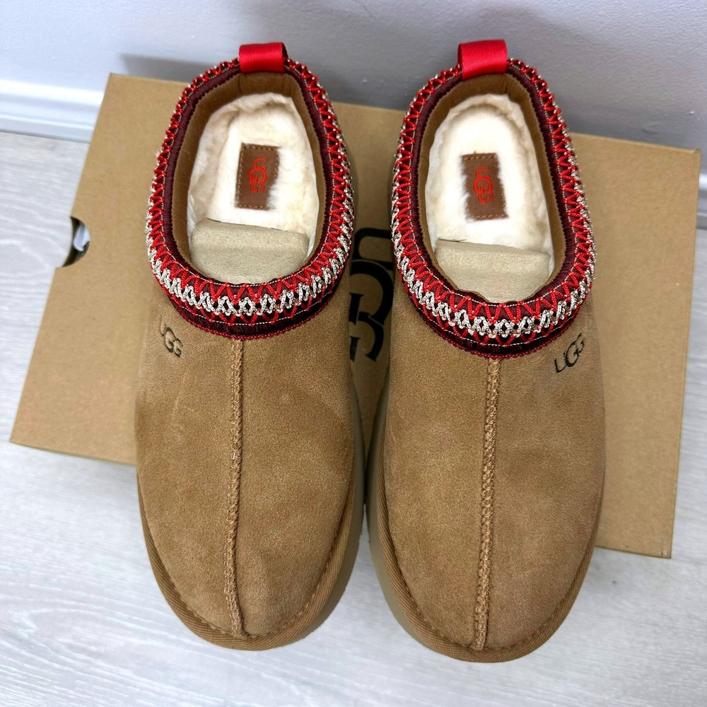 UGG Tazz Platform Slipper Women Size 8 Chestnut 1122553 Comfort Suede Clog - Picture 4 of 11